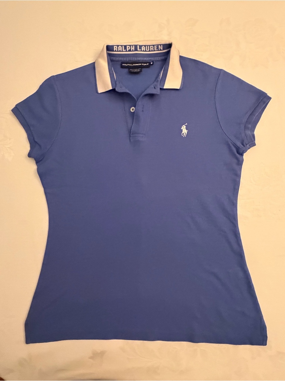 Ralph Lauren Blue Polo Crop Top with Cream Collar